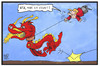 Cartoon: China (small) by Kostas Koufogiorgos tagged karikatur,koufogiorgos,illustration,cartoon,china,merkel,drache,bändigung,dressur,kontrolle,staatsbesuch,aussenpolitik