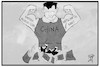 Cartoon: China (small) by Kostas Koufogiorgos tagged karikatur,koufogiorgos,illustration,cartoon,china,wirtschaft,krankheit,corona,virus,zerfallen,bröckeln,ruestungsindustrie,wirtschaftskraft