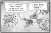 Cartoon: Ente im Ukraine-Konflikt (small) by Kostas Koufogiorgos tagged karikatur,koufogiorgos,illustration,cartoon,ukraine,konflikt,ente,falschmeldung,militärkonvoi,russland,angriff,beschuss