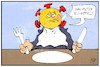 Cartoon: EU-Sondergipfel (small) by Kostas Koufogiorgos tagged karikatur,koufogiorgos,illustration,cartoon,eu,gipfel,corona,essen,warten,pandemie,europa