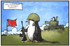 Cartoon: Falkland-Inseln (small) by Kostas Koufogiorgos tagged karikatur,koufogiorgos,illustration,cartoon,falkland,insel,pinguin,aufrüstung,grossbritannien,uk,königreich,union,jack,panzer,helm,gewehr,militär,politik