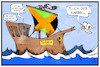 Cartoon: Fluch der Karibik (small) by Kostas Koufogiorgos tagged karikatur,koufogiorgos,illustration,cartoon,jamaika,schiff,fluch,karibik,vizekanzler,posten,regierung,partei,politik,demokratie