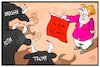 Cartoon: G20-Gäste (small) by Kostas Koufogiorgos tagged karikatur,koufogiorgos,illustration,cartoon,hamburg,g20,merkel,trump,erdogan,putin,gastgeberin,torrero,stierkampf,bändigen,politik