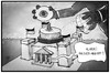Cartoon: Hacker-Angriff (small) by Kostas Koufogiorgos tagged karikatur,koufogiorgos,illustration,cartoon,reichstag,bundestag,kuppel,dvd,daten,scheibe,hacker,angriff,cakebox,spionage,politik