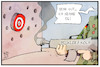 Cartoon: Heckler und  Koch (small) by Kostas Koufogiorgos tagged karikatur,koufogiorgos,illustration,cartoon,heckler,koch,sturmgewehr,auftrag,bundeswehr,vergabe,militär,soldat,praezision