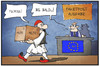 Cartoon: Hilfspaket (small) by Kostas Koufogiorgos tagged karikatur,koufogiorgos,cartoon,illustration,griechenland,tracht,traditionell,post,paket,hilfspaket,hilfe,eu,europa,euro,abholung,ausgabe,politik