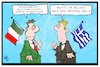 Cartoon: Italienisch-griechische Parallel (small) by Kostas Koufogiorgos tagged karikatur,koufogiorgos,illustration,cartoon,italien,griechenland,regierung,populisten,extremisten,rechts,links,fahne,europa,demokratiekarikatur,demokratie,parallelen,varoufakis