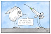Cartoon: Mangelware (small) by Kostas Koufogiorgos tagged karikatur,koufogiorgos,illustration,cartoon,impfgipfel,spritze,impfstoff,mangel,klopapier,toilettenpapier,pandemie,corona,gefühl