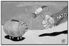 Cartoon: NATO (small) by Kostas Koufogiorgos tagged karikatur,koufogiorgos,illustration,cartoon,nato,usa,sparschwein,geld,beitrag,verteidigung,bündnis