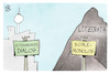 Cartoon: Petersberger Dialog vs. Kohle-Mo (small) by Kostas Koufogiorgos tagged karikatur,koufogiorgos,petersberg,dialog,monolog,berlin,lützerath,klima,energiewende,kohle