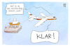 Cartoon: Reise nach China (small) by Kostas Koufogiorgos tagged karikatur,koufogiorgos,china,scholz,hamburg,hafen,flugzeug,gastgeschenk,cosco