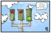 Cartoon: Rot-rot-grün (small) by Kostas Koufogiorgos tagged karikatur,koufogiorgos,illustration,cartoon,rot,gruen,ampel,farbe,spd,linke,gruene,partei,politik,koalition,wahlkampf