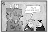 Cartoon: Trump vor der UN (small) by Kostas Koufogiorgos tagged karikatur,koufogiorgos,illustration,cartoon,trump,un,kim,jong,nordkorea,vereinte,nationen,usa,diplomatie,zerstörung,gemeinschaft