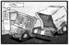 Cartoon: Wirtschaftliche Grenzen (small) by Kostas Koufogiorgos tagged karikatur,koufogiorgos,illustration,cartoon,grenze,grenzkontrolle,schlagbaum,wirtschaft,lkw,transport,erschlagen,konsequenz