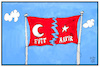 Cartoon: Zerrisene Türkei (small) by Kostas Koufogiorgos tagged karikatur,koufogiorgos,illustration,cartoon,tuerkei,fahne,flagge,zerissen,symbol,halbmond,referendum,evet,hayir,abstimmung,wahl