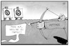 Cartoon: Zielen mit dem Impfpass (small) by Kostas Koufogiorgos tagged karikatur,koufogiorgos,illustration,cartoon,corona,impfpass,grundrechte,pfeil,bogen,treffen,zielen,pandemie