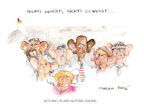 Cartoon: Nothing heard nothing known (medium) by Marlene Pohle tagged abhörungstaktik,scheinheiligkeit,betrug,den,bürgern,gegenüber,nothing