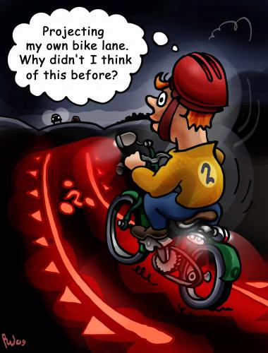 Cartoon: Bike lane cyclist (medium) by illustrator tagged cyclist,bike,biker,road,lane,traffic,light,projection,safety,fahrrad,fahrradfahrer,licht,fahrradweg,straßenverkehr,verkehr,sicherheit,lampe,projektion,technik,entwicklung,fortschritt