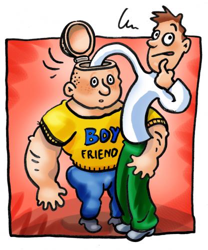 Cartoon: Boyfriend (medium) by illustrator tagged boyfriend,gay,search,inside,reaching,probing,searching,guys,gays,,homosexualität,homo,schwul,geschlecht,mann,beziehung,paar,partnerschaft,kopf,deckel,gehirn,intelligenz