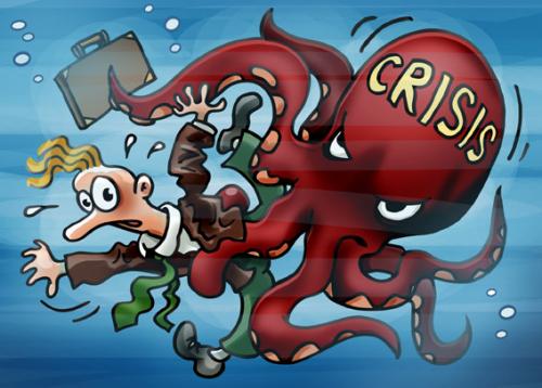 Cartoon: Crisis getting hold on you! (medium) by illustrator tagged inkfish,squit,fish,crisis,swimming,danger,fleeing,grab,arms,octopus,drowning,escape,guy,man,water,ocean,peter,cartoon,illustration,welleman