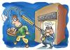 Cartoon: escape (small) by illustrator tagged boss,escape,run,hook,work,employee,worker,guy,office,cartoon,welleman,