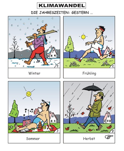 Cartoon: Klimawandel (medium) by JotKa tagged natur,umwelt,klima,erderwärmung,klimawandel,jahreszeiten,frühling,sommer,herbst,winter,erde,meere,ozeane,sonne