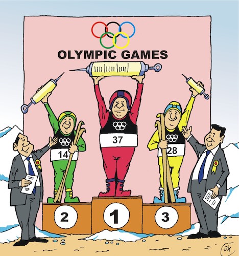 Cartoon: Olympiaden  Olympics (medium) by JotKa tagged sport,doping,betrug,skandale,olympiaden,olympische,spiele,sport,doping,betrug,skandale,olympiaden,olympische,spiele