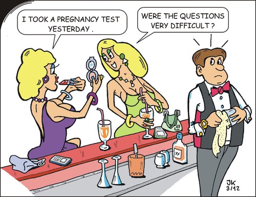 Cartoon: Pregnancy test (medium) by JotKa tagged pregnancy,test,man,woman,friend,bar,waiter
