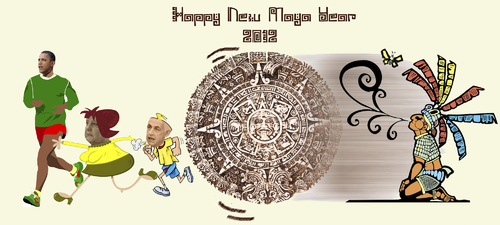 Cartoon: Happy New Year (medium) by azamponi tagged world,mayan,calendar,obama,merkel,sarkozy