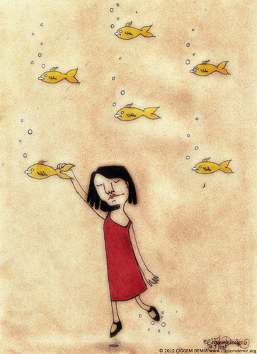 Cartoon: A Dream Scene (medium) by CIGDEM DEMIR tagged dream,fish