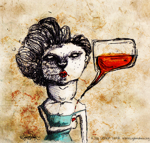 Cartoon: Chat n Drink (medium) by CIGDEM DEMIR tagged alcohol,party,drink,chat,woman,illustration
