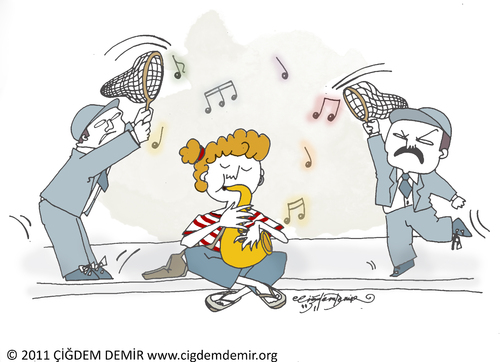 Cartoon: Free Street Music! (medium) by CIGDEM DEMIR tagged beyoglu,istanbul,free,music,freedom