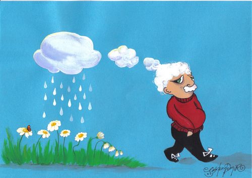 Cartoon: LIFE (medium) by CIGDEM DEMIR tagged life,death,flower,old,age,white,cloud,rain,wither