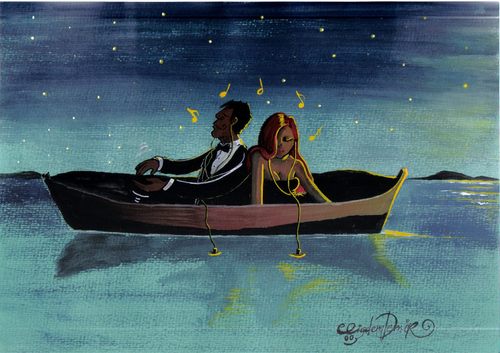 Cartoon: THE CONCERT (medium) by CIGDEM DEMIR tagged concert,musiz,sea,underwater,man,woman,night