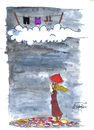 Cartoon: RAINDROPS FROM THE DRYING-LINE (small) by CIGDEM DEMIR tagged rain raindrops woman person human people nature umbrella red cloud sky drying line dry clothes