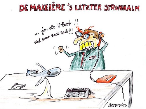 Cartoon: De Maizieres letzter Strohhalm (medium) by Eggs Gildo tagged drohne,boot,de,maiziere,verteidigungsminister