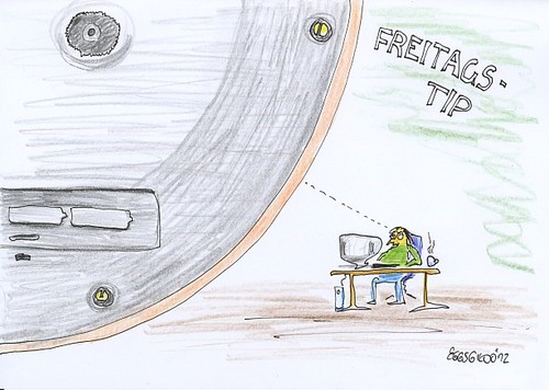Cartoon: Freitagstip (medium) by Eggs Gildo tagged freitag,büro,feierabend,wochenende,tschüss