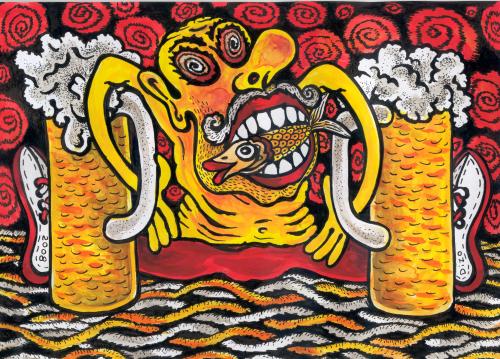 Cartoon: dizo (medium) by ARSEN GEVORGYAN tagged arsen,illustration,mann,bier,alkohol,bar,kneipe,fisch,fangen,gier