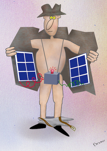 Cartoon: renewable energy (medium) by bernie tagged renewable,energy,solar,panel,exhibitionist