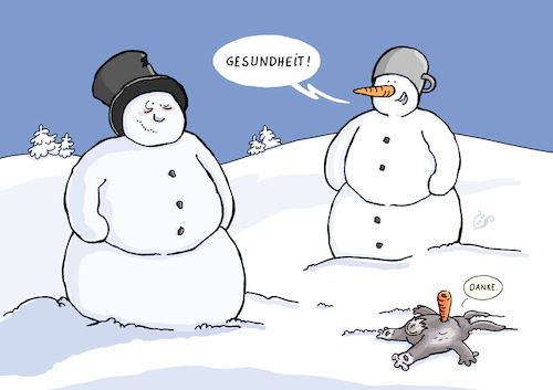 Cartoon: Gesundheit (medium) by Dodenhoff Cartoons tagged schneemann,gesundheit,hasen,möhren,wurzeln,schnupfen,niesen,winter,winterlandschaft,erkältungszeit,schneemann,gesundheit,hasen,möhren,wurzeln,schnupfen,niesen,winter,winterlandschaft,erkältungszeit