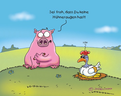 Cartoon: Hühneraugen (medium) by Dodenhoff Cartoons tagged schweine,hühner,bauernhof,land,freunde,fuß,empathie