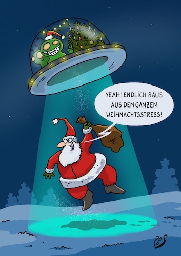 Cartoon: weihnachtsstress (medium) by Dodenhoff Cartoons tagged weihnachten,festtage,konsumstress,arbeitsstress,arbeit,flucht,alien,weihnachtsmann,weihnachten,festtage,konsumstress,arbeitsstress,arbeit,flucht,alien,weihnachtsmann