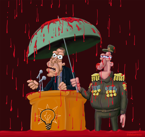 Cartoon: blood rain (medium) by Gölebatmaz tagged dictators,diktator,recep,baskan,reis,kan,savas,katliam,politika,suriye,irak,turkey,turkiye,ankara,istanbul,nefret,darbe