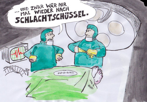 Cartoon: Operation Schlachtschüssel (medium) by Jos F tagged schlachtplatte,schlachtschüssel,operation,op,chirurgie