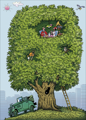 Cartoon: Ein wenig näher der Natur sein (medium) by kurtu tagged baum,natur,senioren,entspannung,natuliebe
