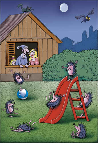 Cartoon: Nächtliche Besucher (medium) by kurtu tagged igel,garten,nacht,besuch,spielplatz,igel,garten,nacht,besuch,spielplatz