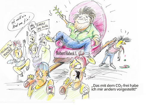 Cartoon: Das ist CO2 frei? (medium) by kugel2020 tagged grüne,robert,habeck,klima,klimahysterie,klimawahn,fff,co2frei,zukunft,kanzler