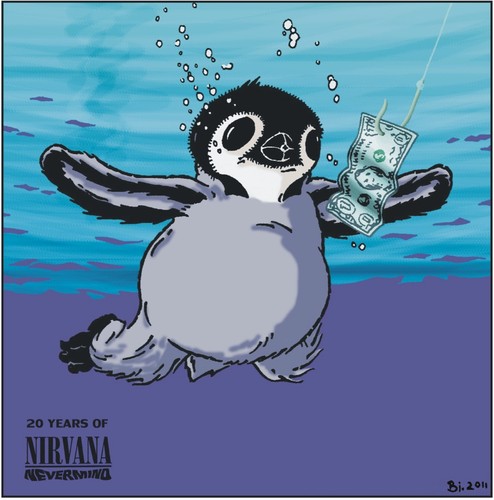 Cartoon: 20th Anniversary of Nevermind (medium) by Penguin_guy tagged mtv,pop,sub,novoselic,chris,strip,comic,pole,penguins,grohl,dave,cobain,curt,baehr,thomas,anniversary,years,20,seattle,rock,punk,grunge,nevermind,nirvana
