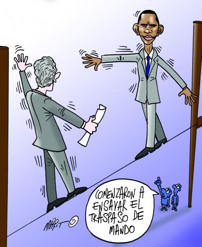Cartoon: TRASPASO DE MANDO (medium) by Mario Almaraz tagged bush,obama