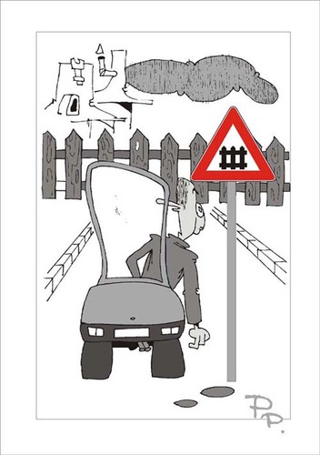 Cartoon: Traffic sign (medium) by paraistvan tagged difficulty,sign,traffic,fence